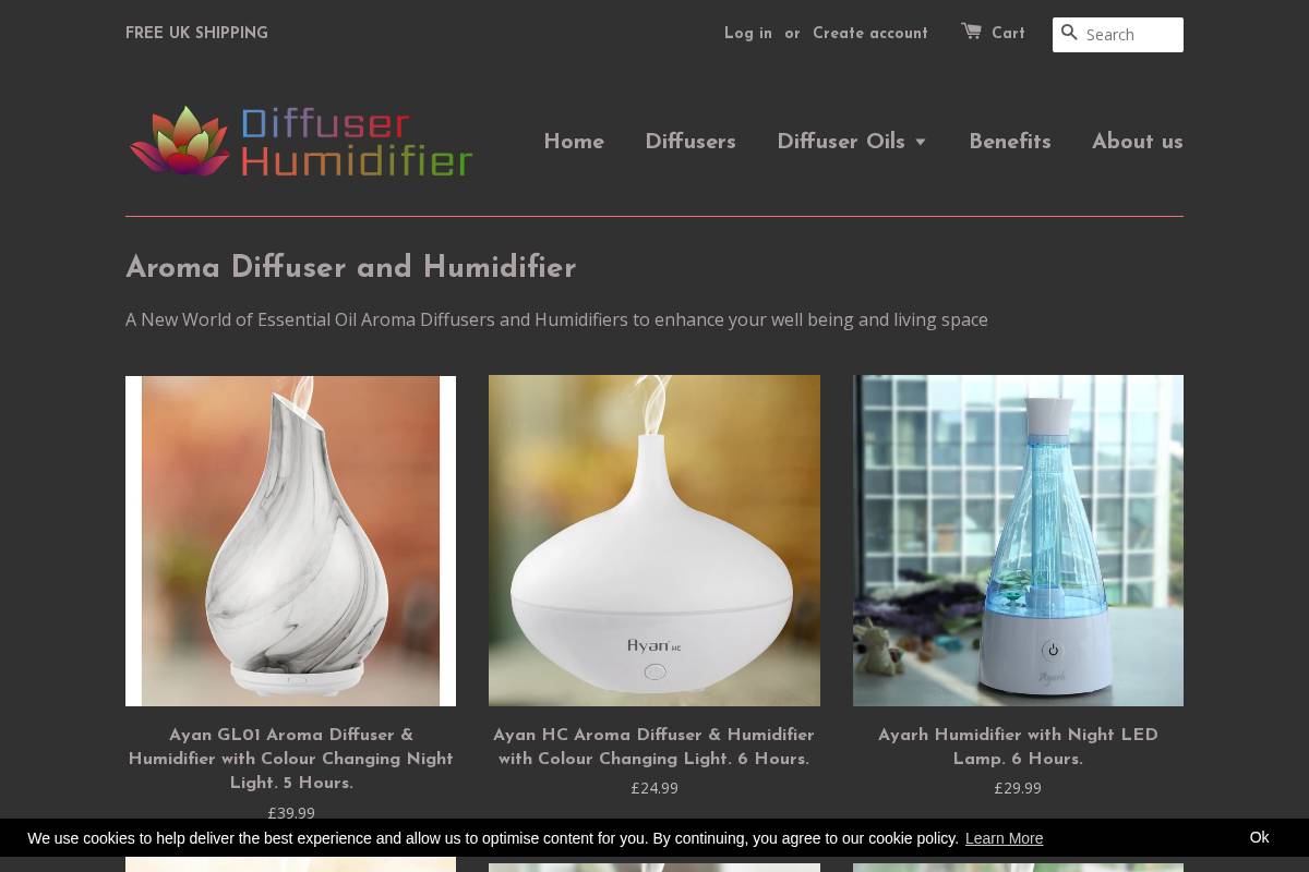 diffuserhumidifier.com homepage screenshot