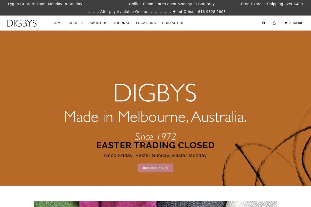 digbysboutique.com homepage screenshot