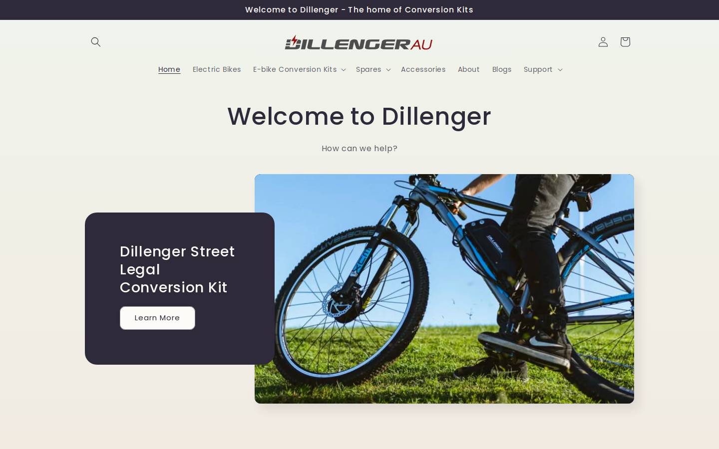 Dillenger Electric Bikes homepage screenshot