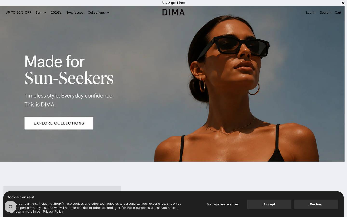 Dima Eyewear homepage screenshot