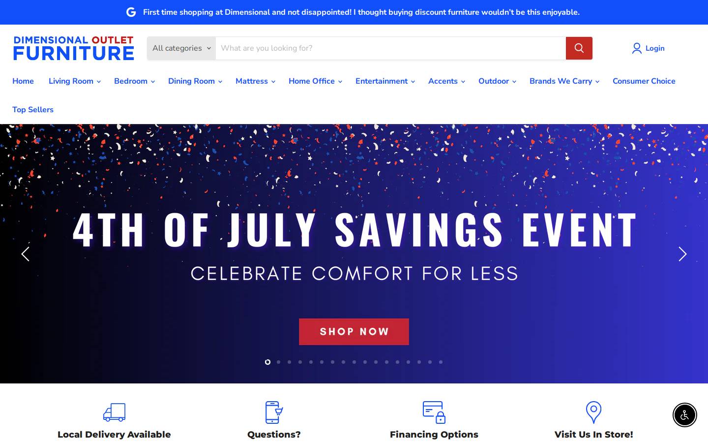dimensionaloutletfurniture.com homepage screenshot