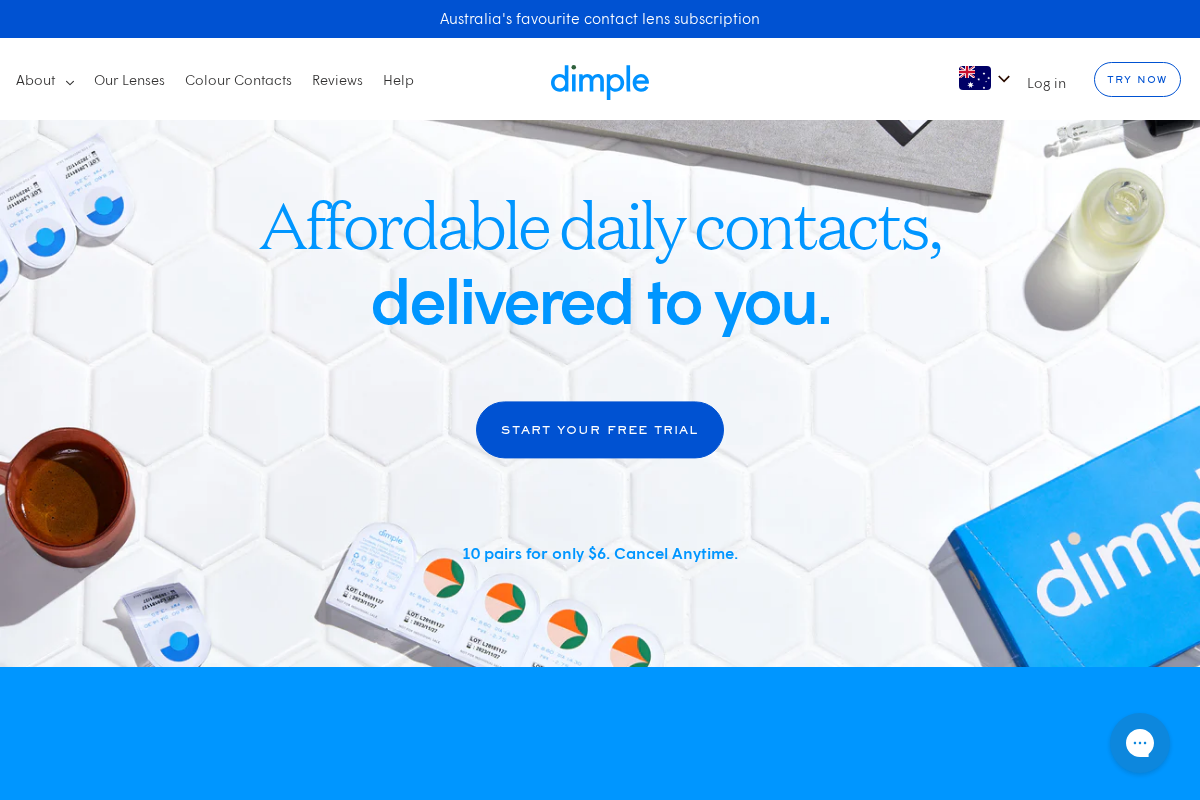 dimplecontacts.com homepage screenshot