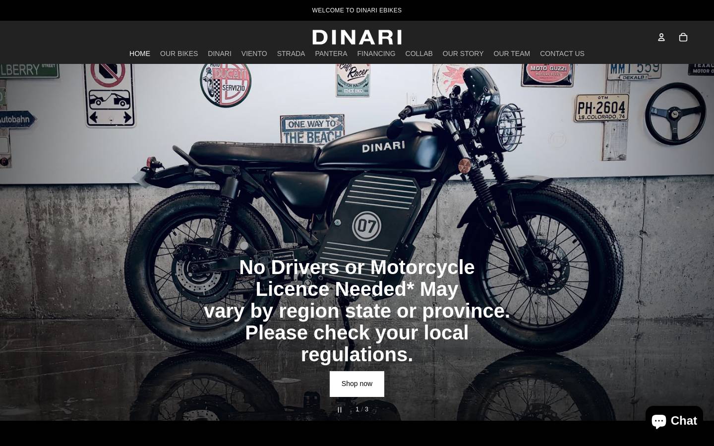 dinaribikes.com homepage screenshot