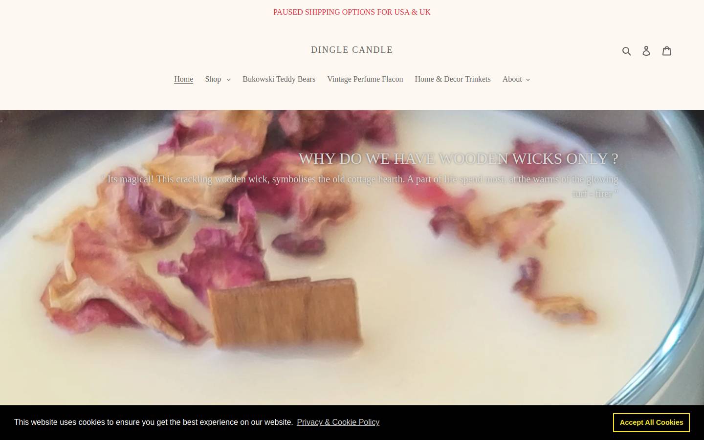 dinglecandle.com homepage screenshot