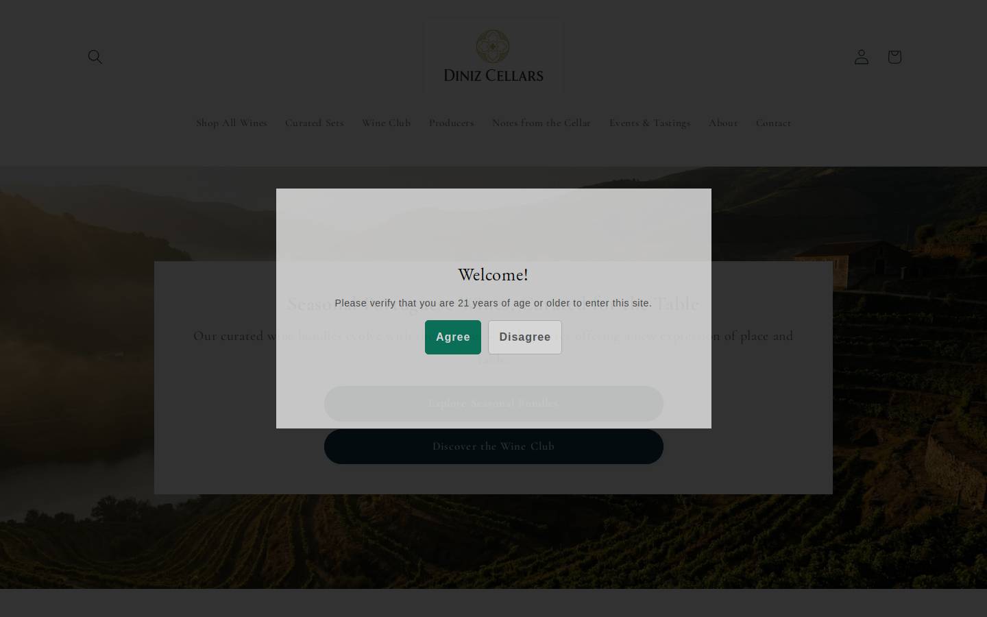 dinizcellars.com homepage screenshot