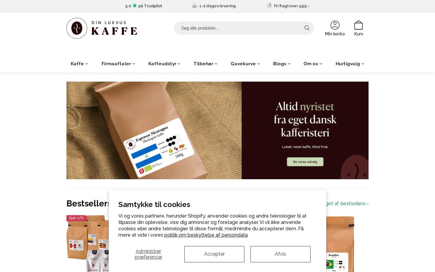 Dinluksus kafferisteri homepage screenshot