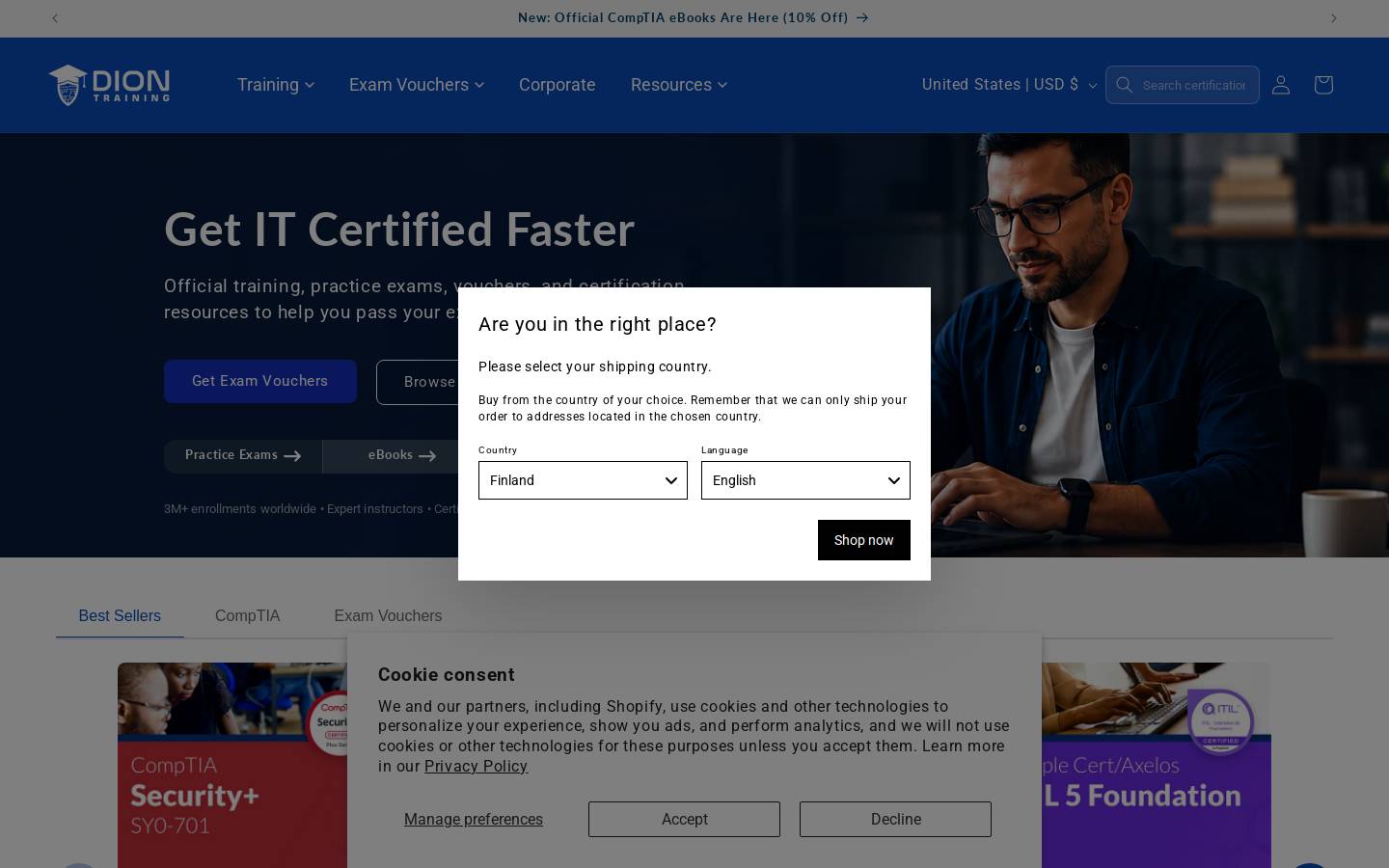 Diontraining homepage screenshot