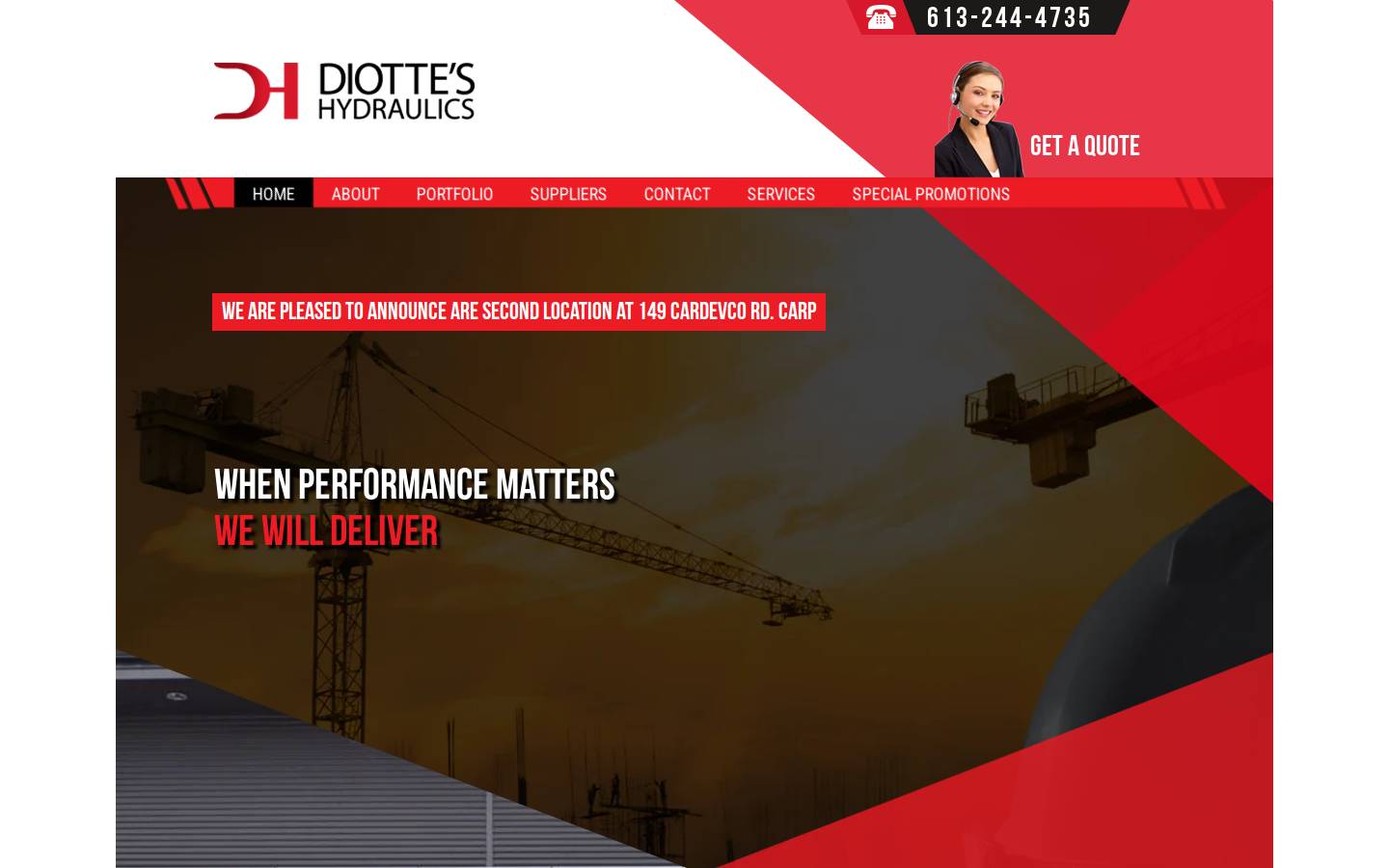 diotteshydraulics.com homepage screenshot