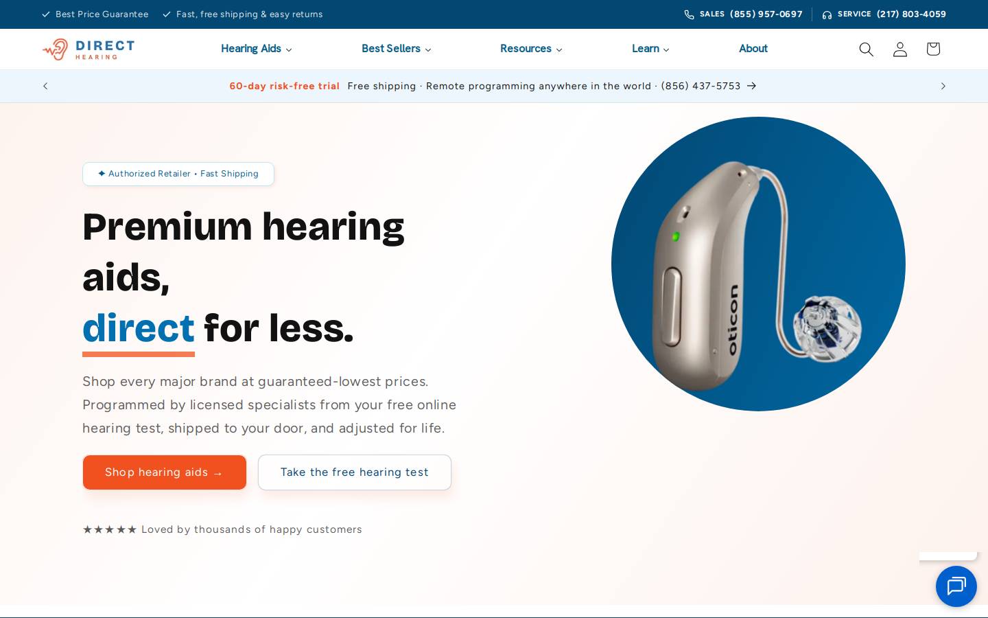 Direct Hearing homepage screenshot