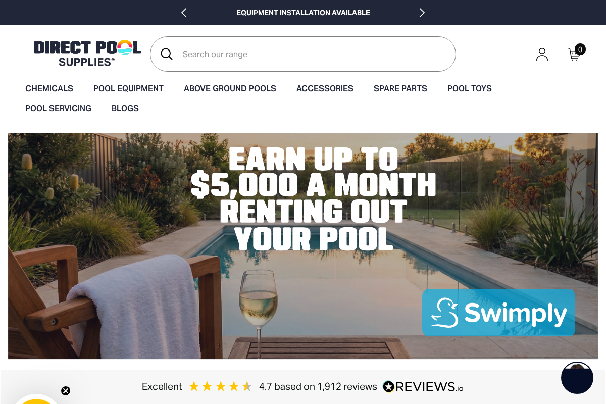 Direct Pool Supplies homepage screenshot
