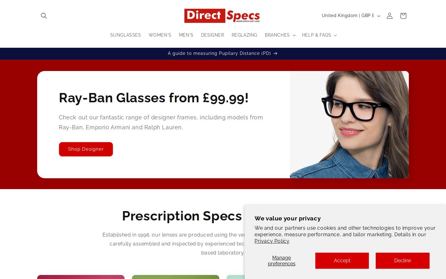 Direct Specs homepage screenshot