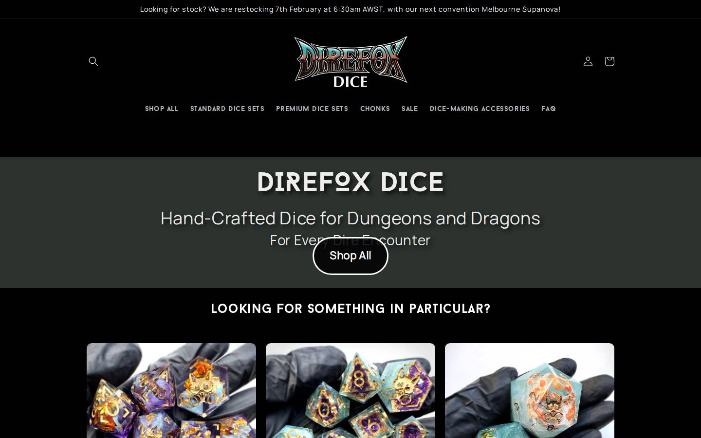 direfoxdice.com homepage screenshot