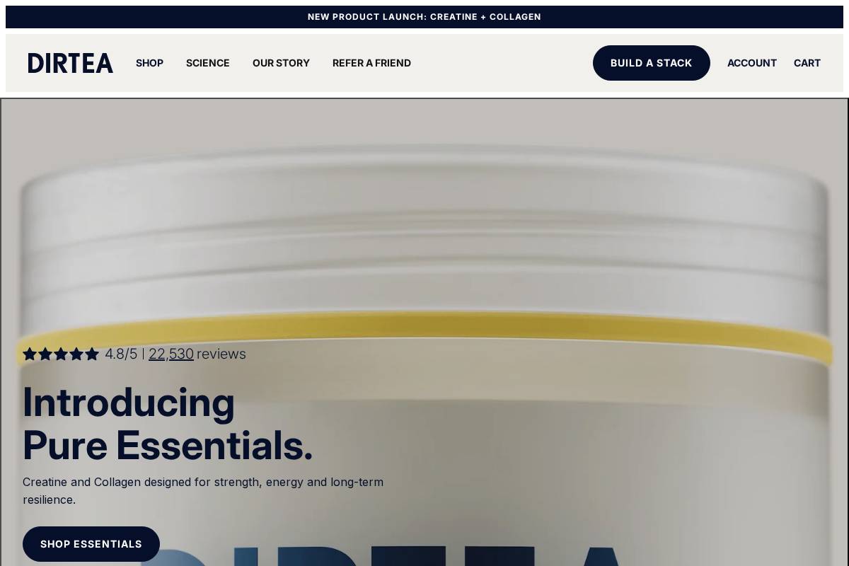 DIRTEA homepage screenshot