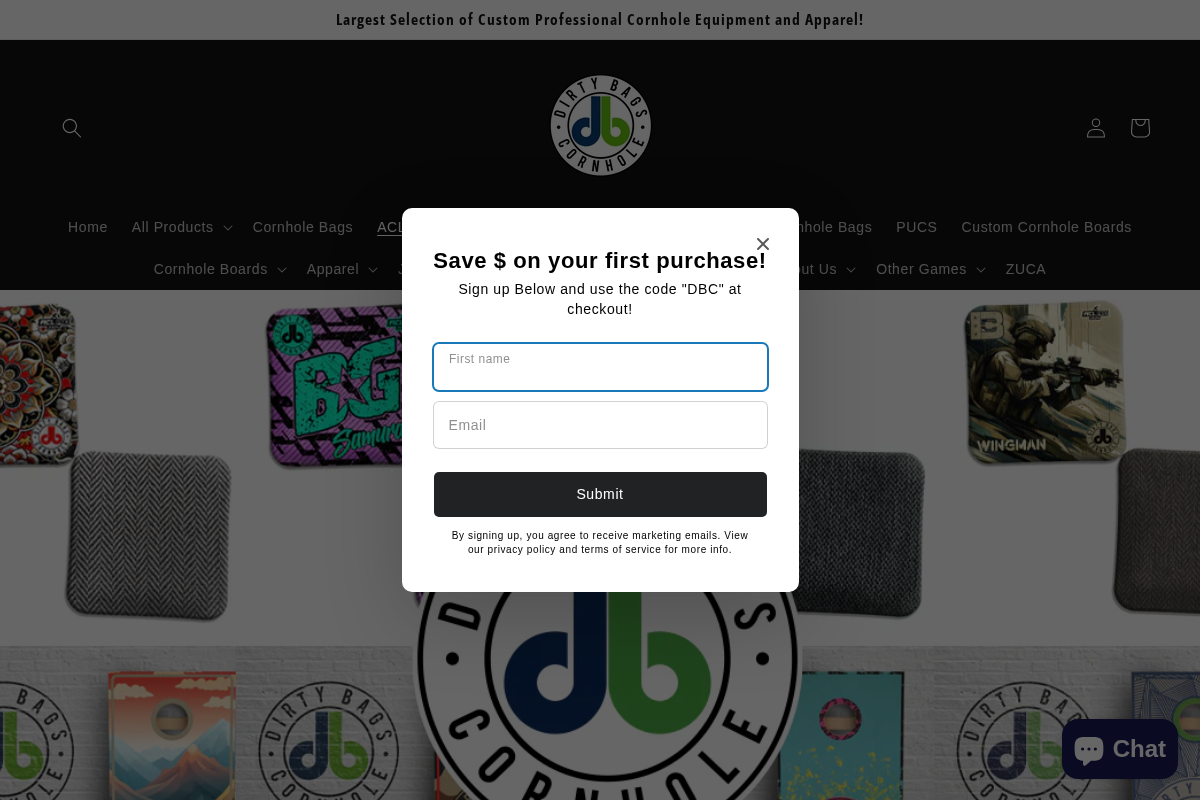 Dirty Bags Cornhole homepage screenshot