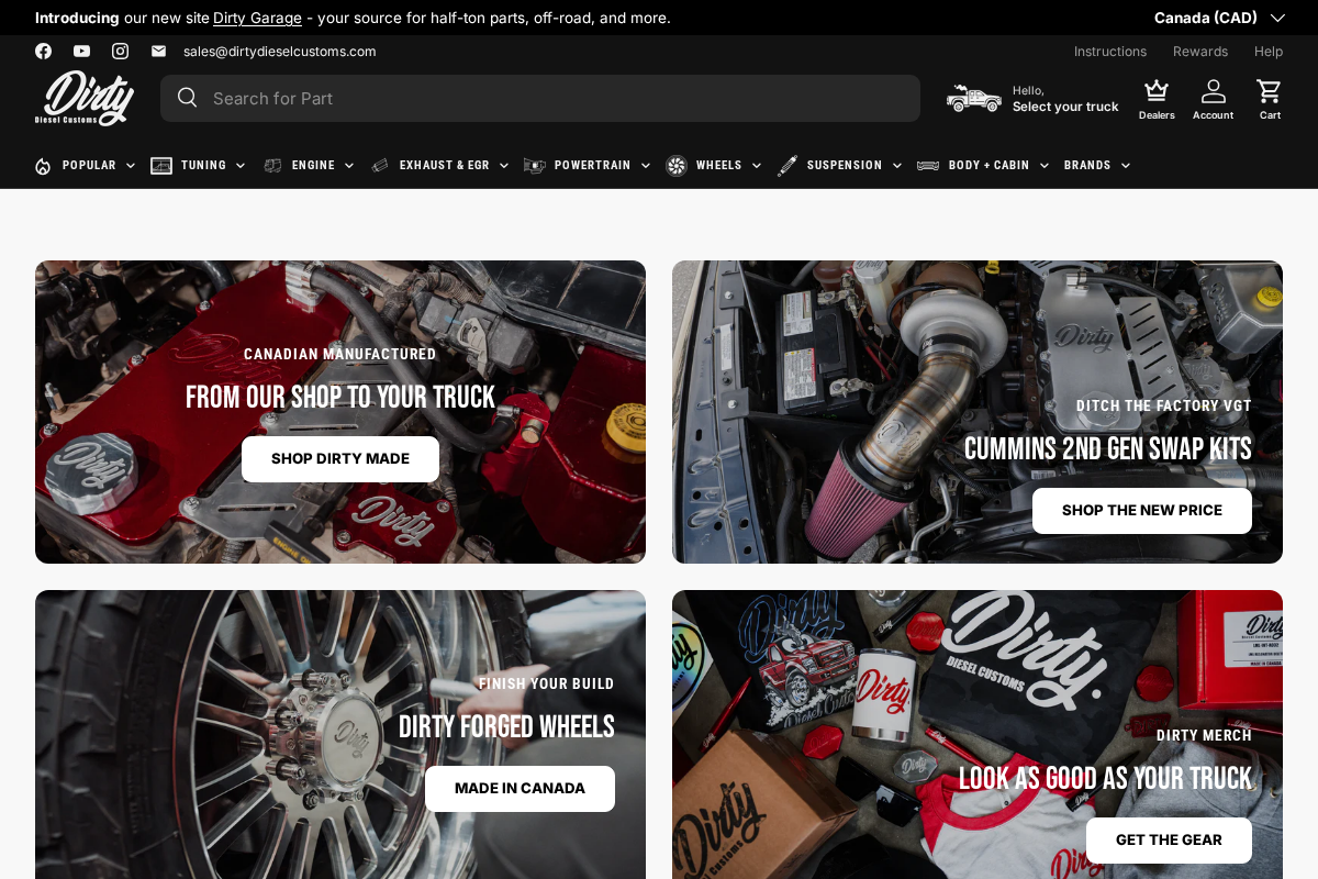 Dirty Diesel Customs homepage screenshot