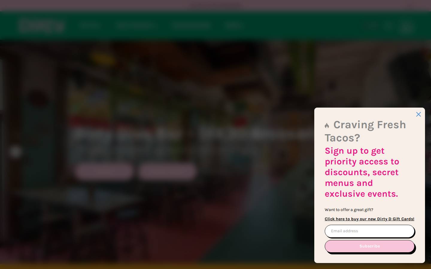 dirtydivebar.com homepage screenshot