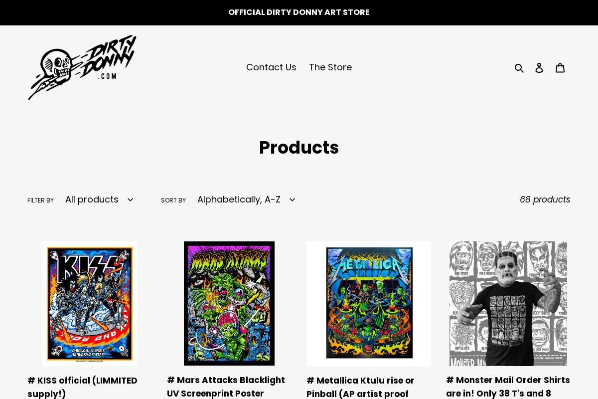 dirtydonnystore.com homepage screenshot