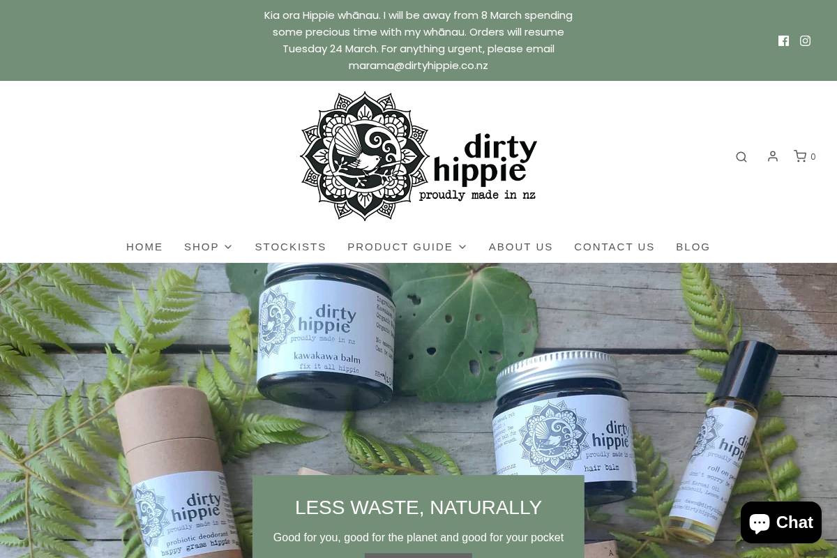 dirtyhippie.co.nz homepage screenshot