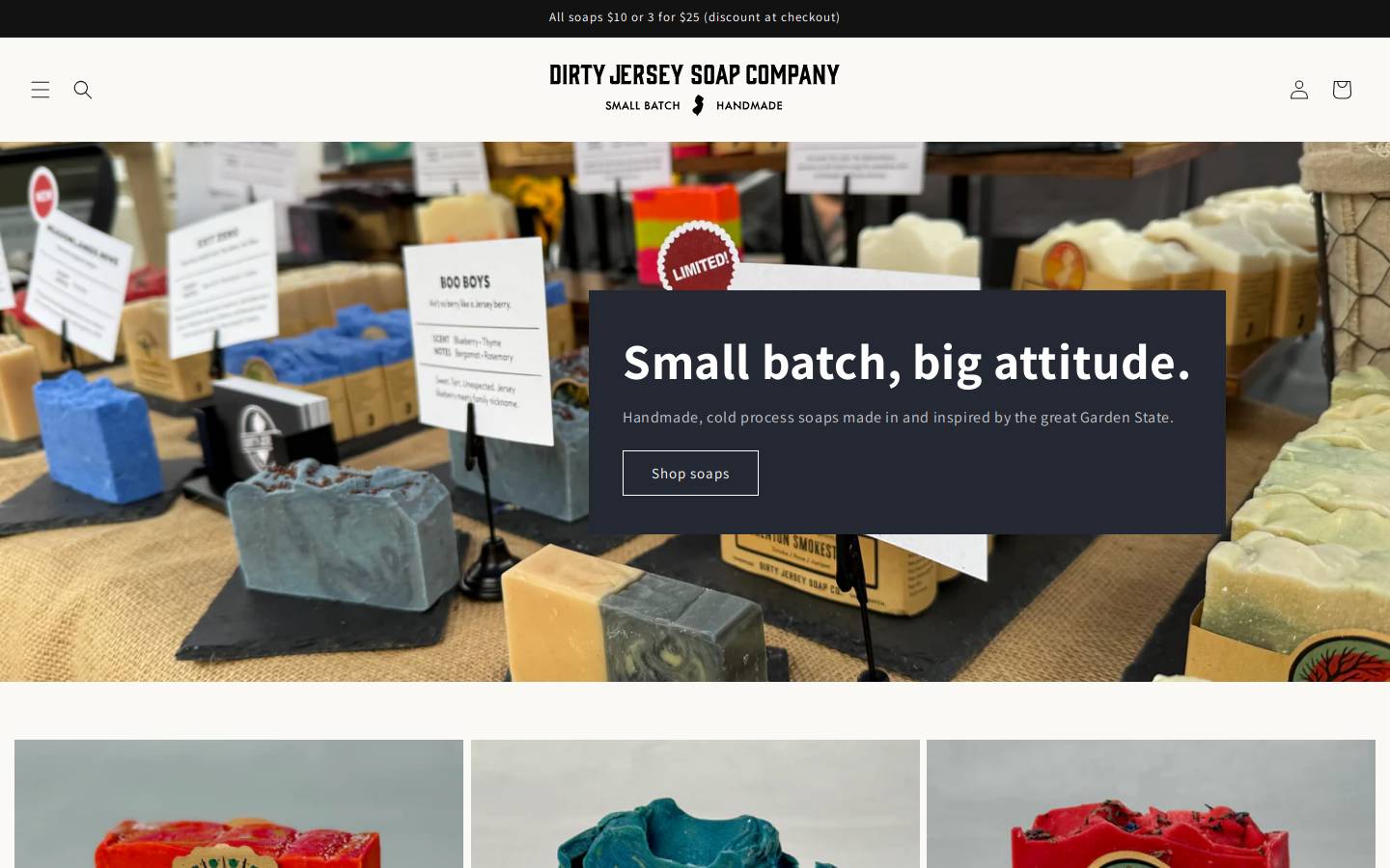 dirtyjerseysoap.com homepage screenshot