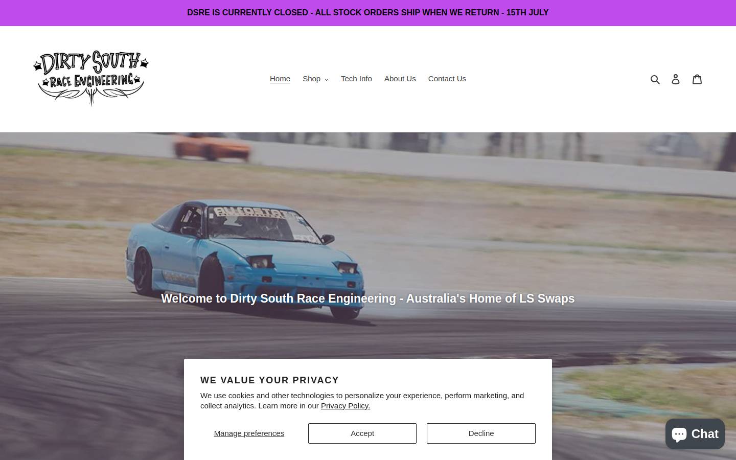 dirtysouthraceengineering.com homepage screenshot