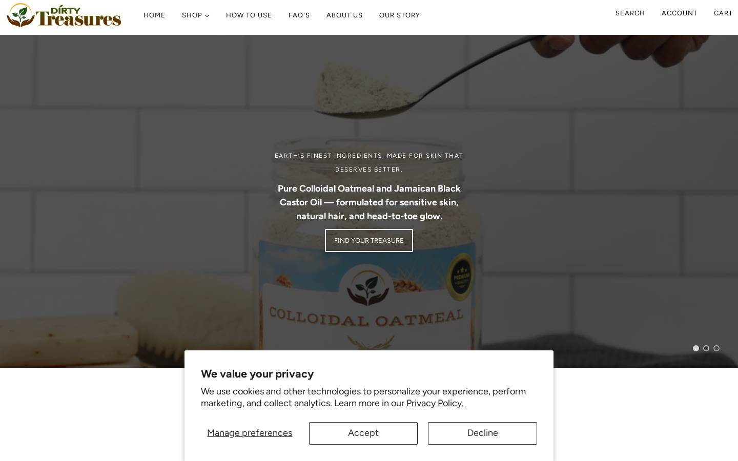 dirtytreasures.co homepage screenshot