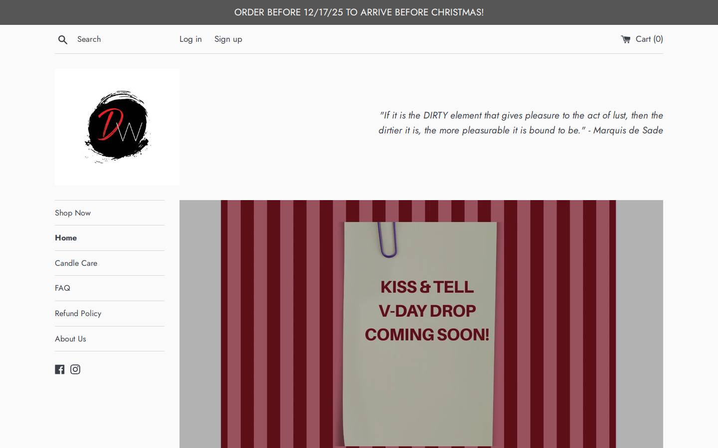 dirtywicks.com homepage screenshot