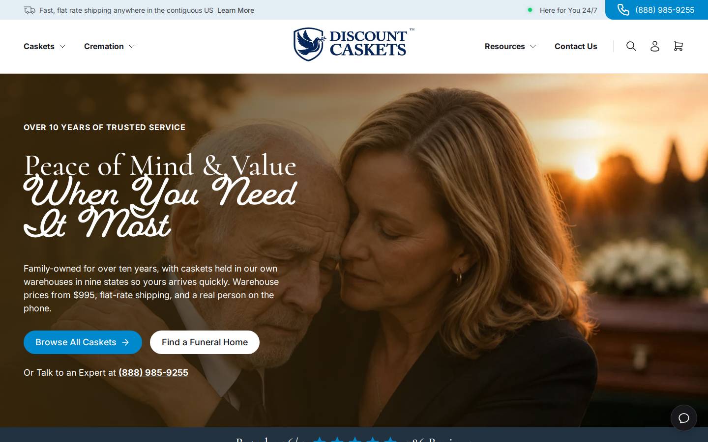Discount Caskets homepage screenshot
