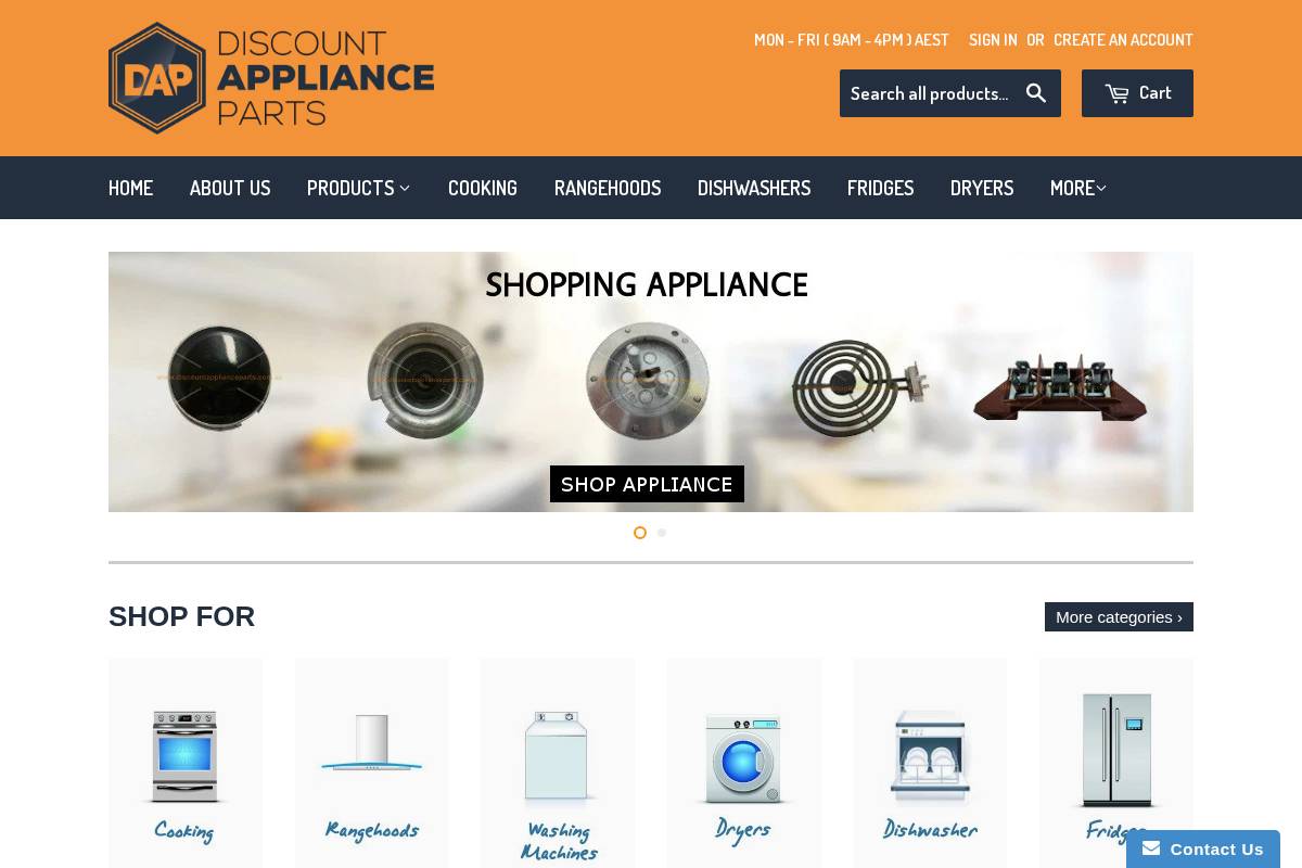Discount Appliance Parts homepage screenshot