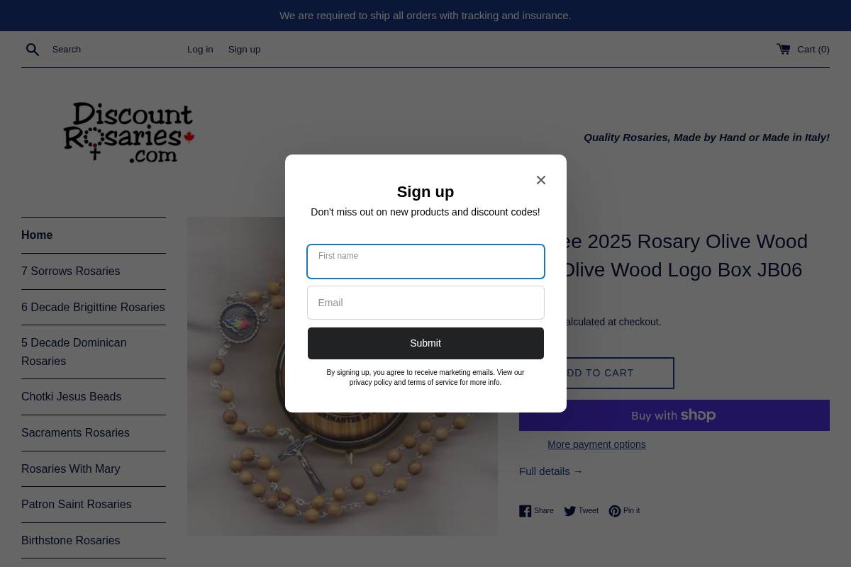 discountrosaries.com homepage screenshot