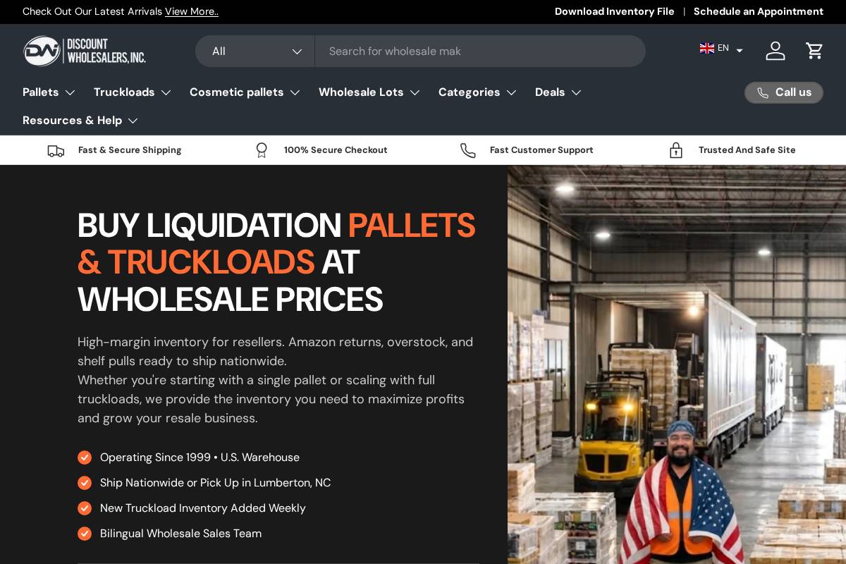 Discount Wholesalers homepage screenshot