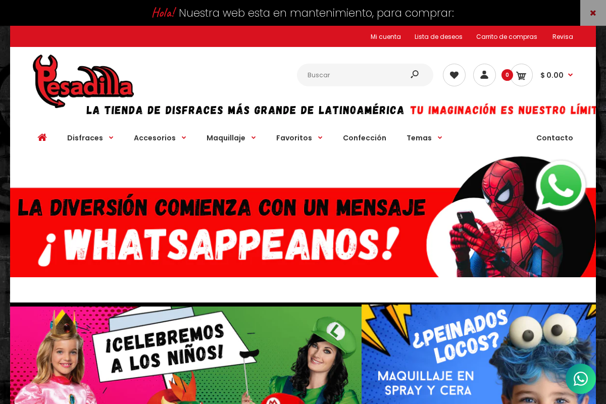 Disfraces Pesadilla homepage screenshot