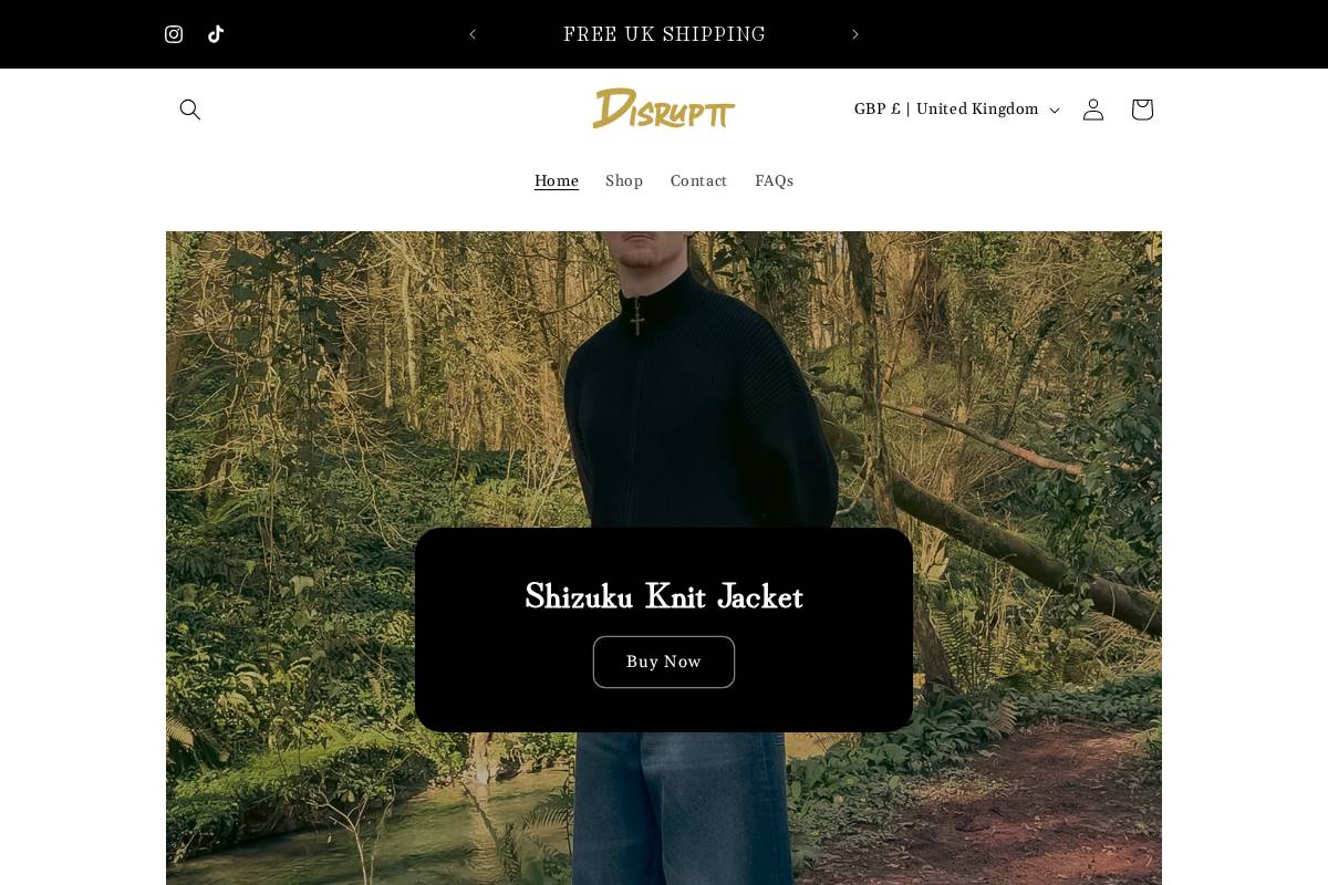 disrupttclothing.com homepage screenshot
