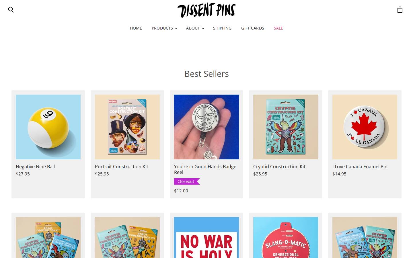 dissentpins.com homepage screenshot