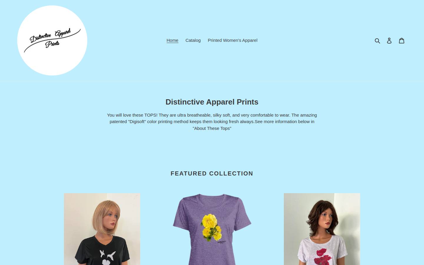 distinctiveapparelprints.com homepage screenshot