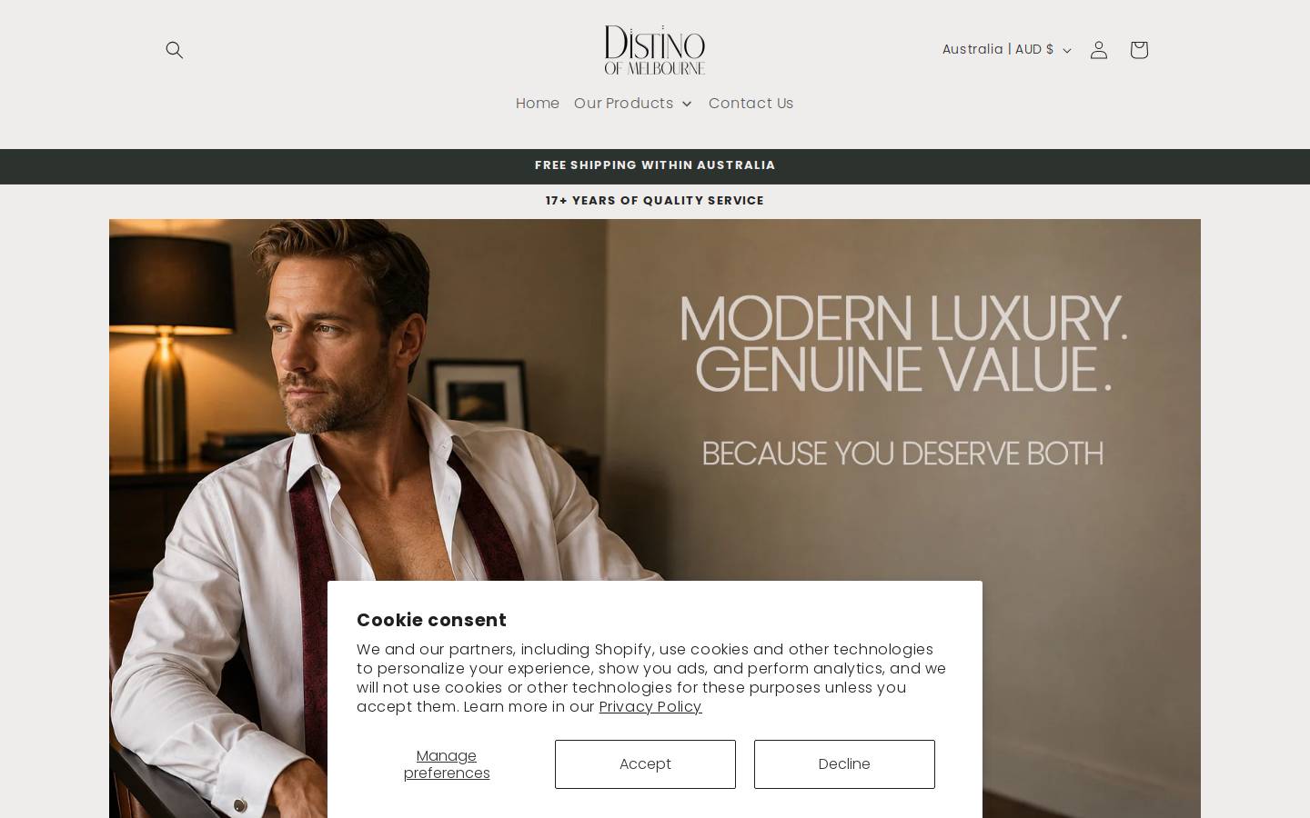 distino.com.au homepage screenshot