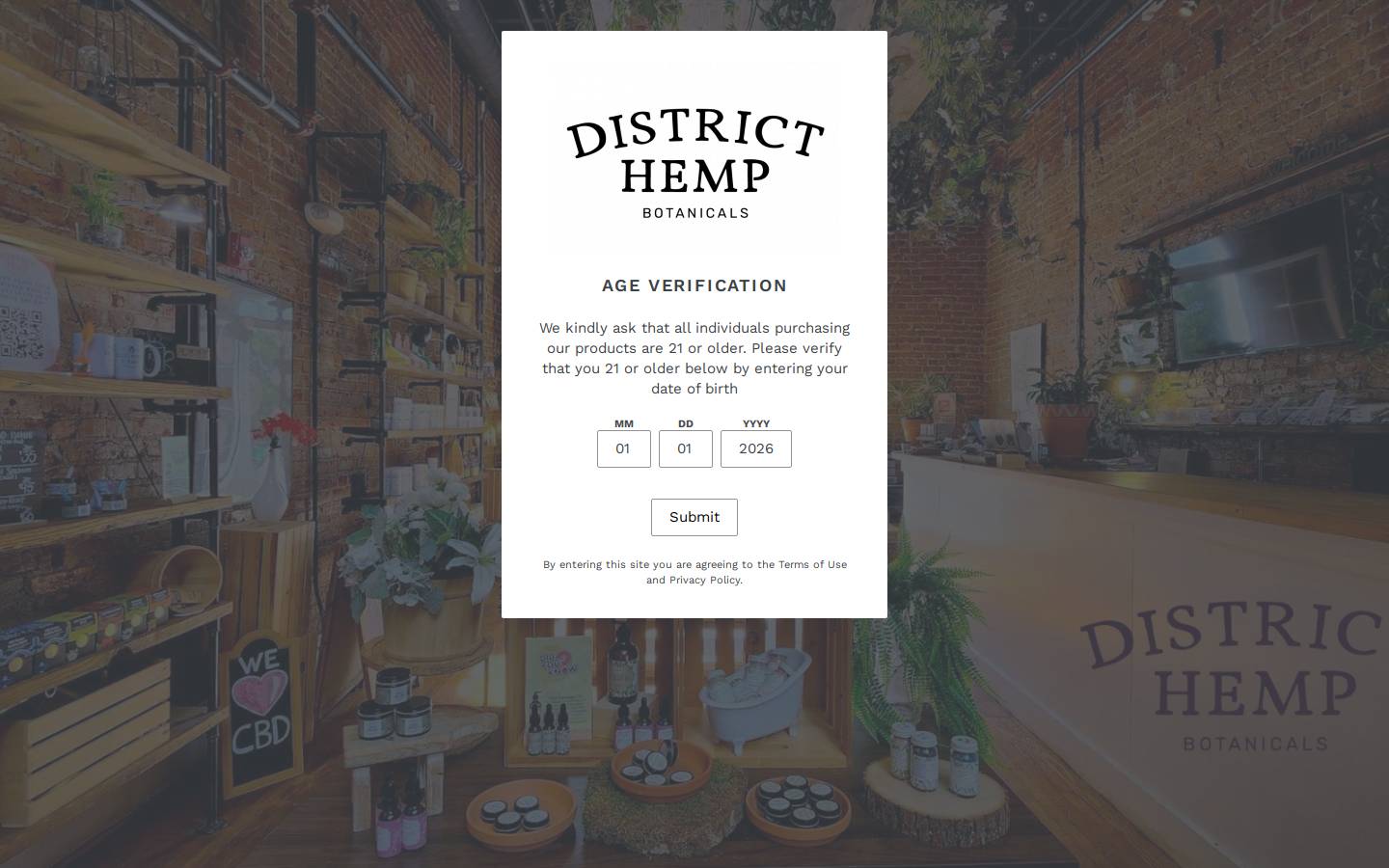 districthempbotanicals.com homepage screenshot