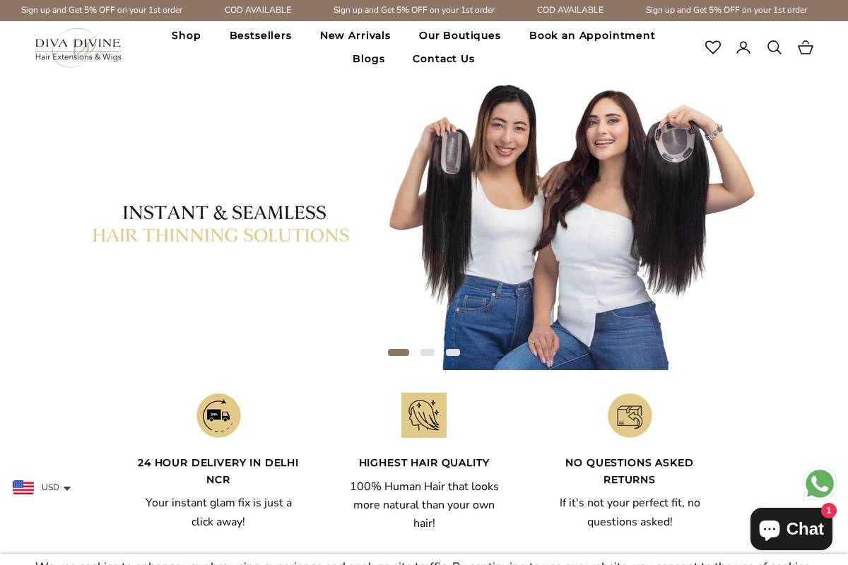 Divadivinehair homepage screenshot