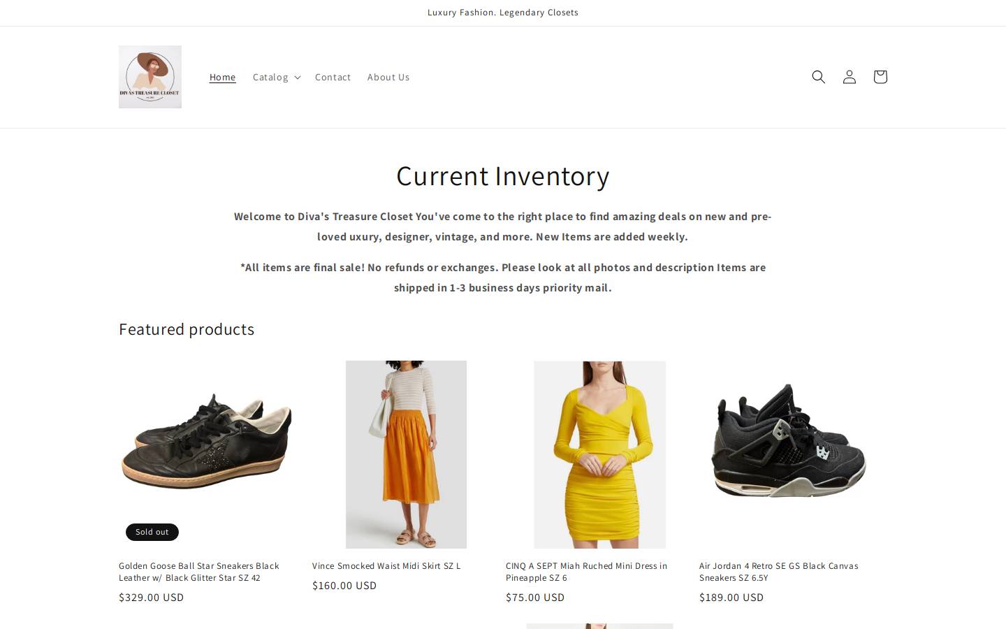 divastreasurecloset.com homepage screenshot