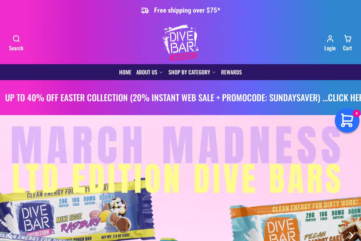 divebarnutrition.com homepage screenshot