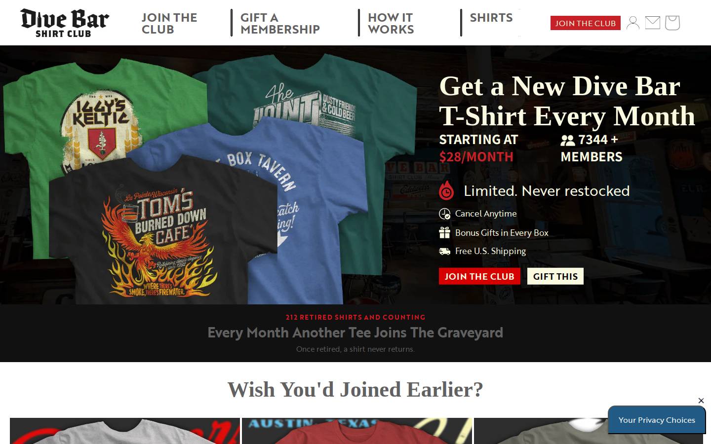 divebarshirtclub.com homepage screenshot