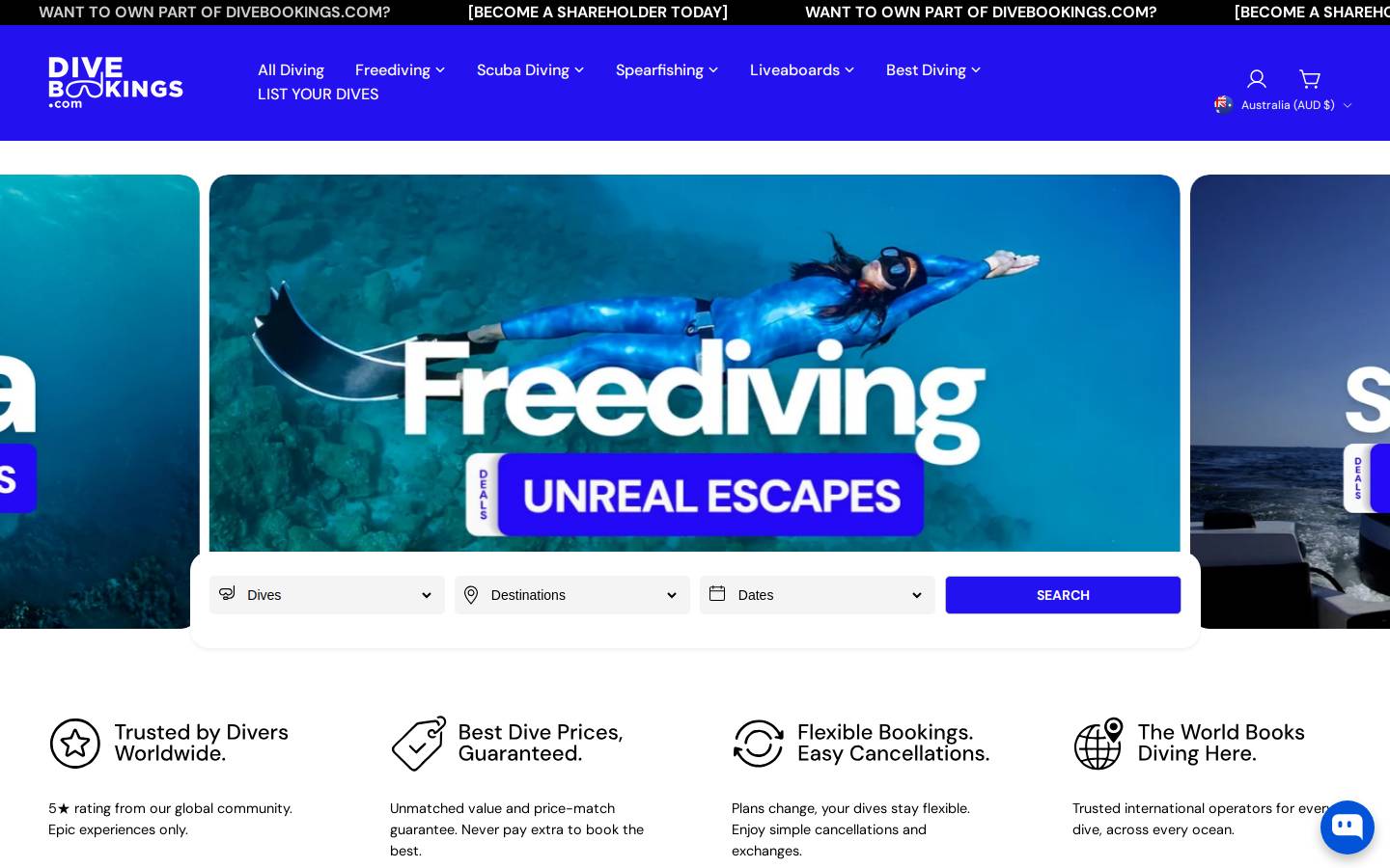 Divebookings homepage screenshot