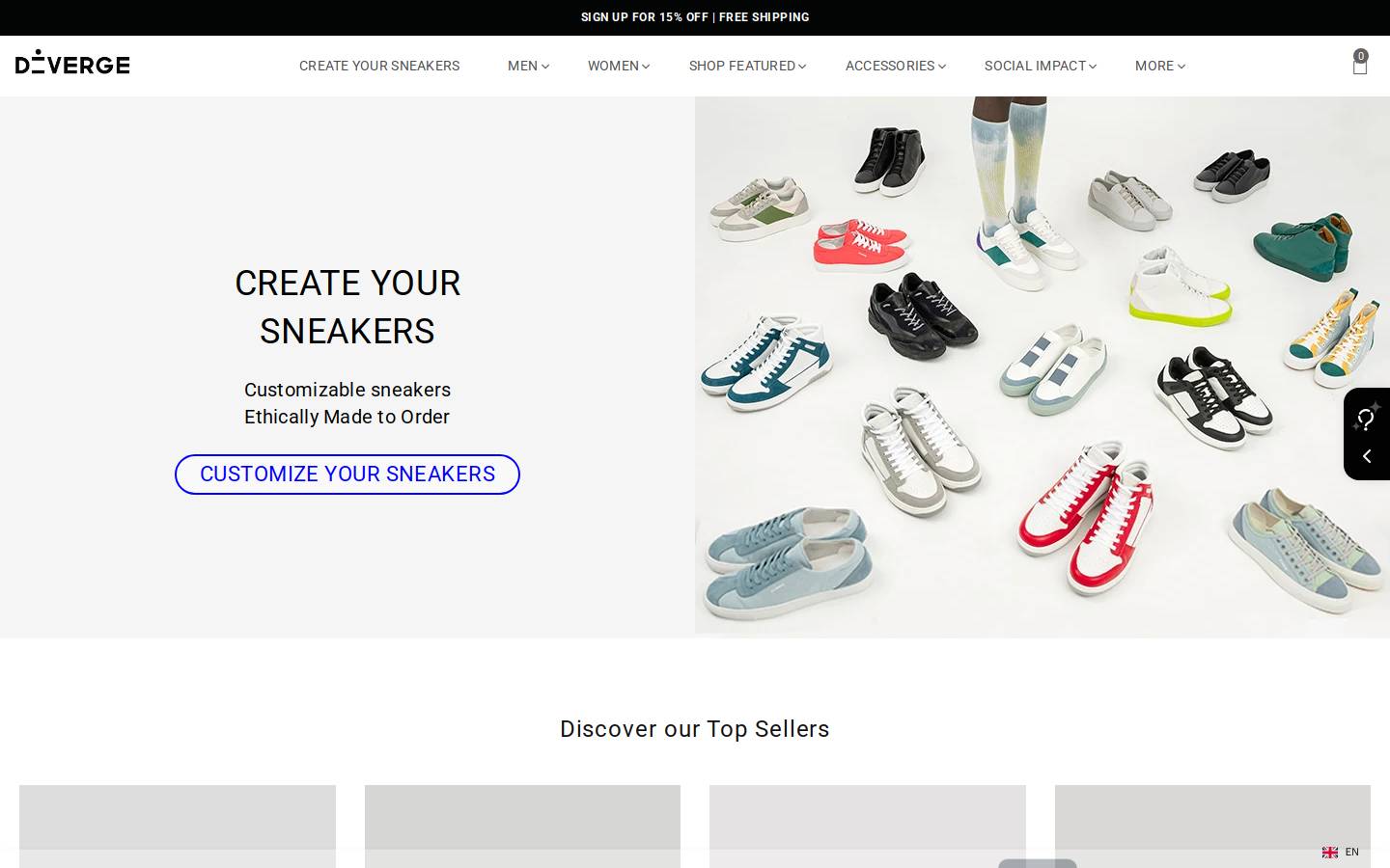 Diverge Sneakers homepage screenshot