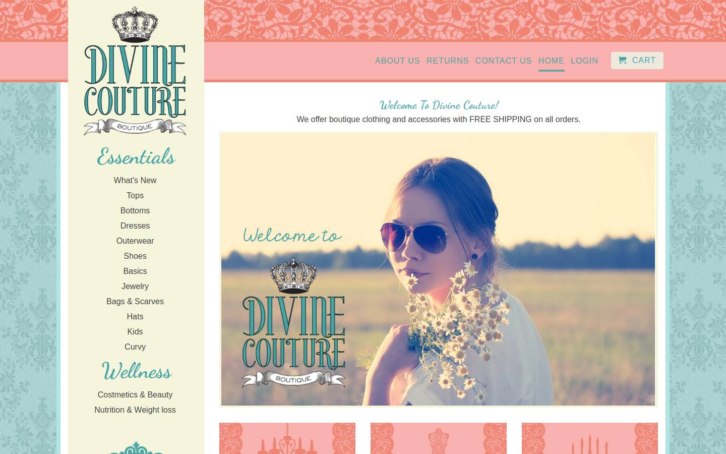 divinecoutureboutique.com homepage screenshot
