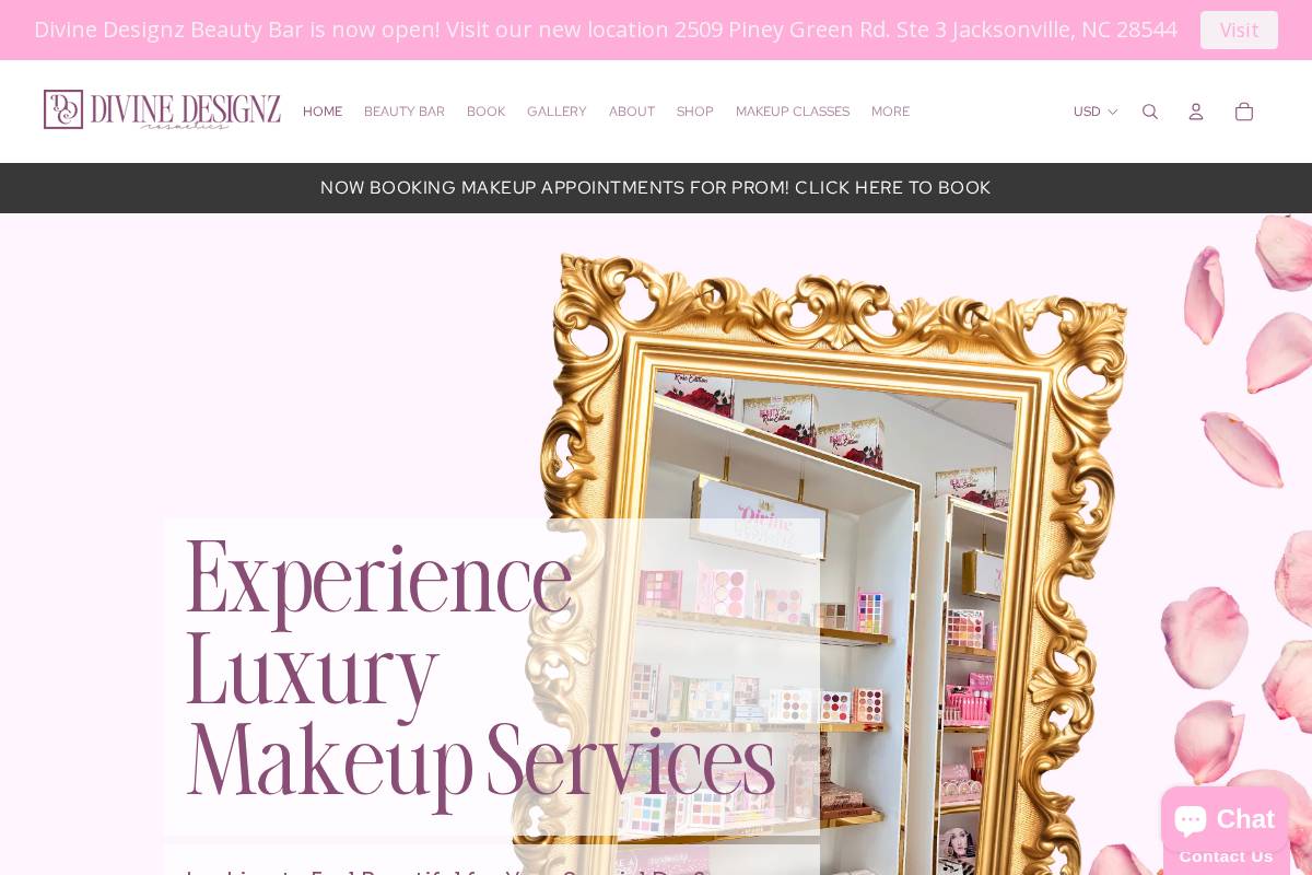 divinedesignzcosmetics.com homepage screenshot