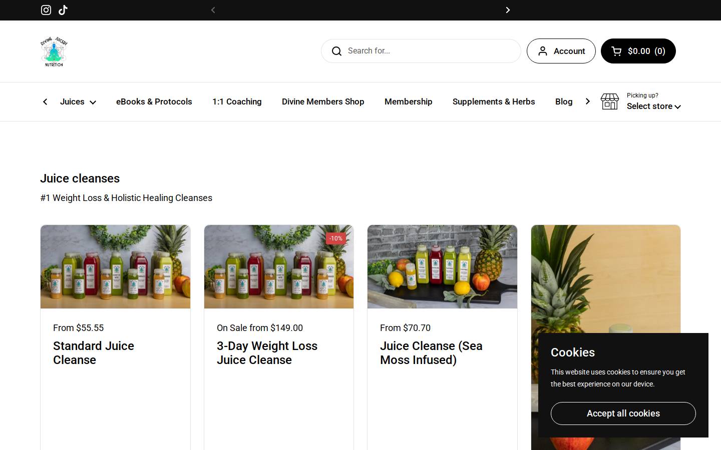 divinejuicery.com homepage screenshot