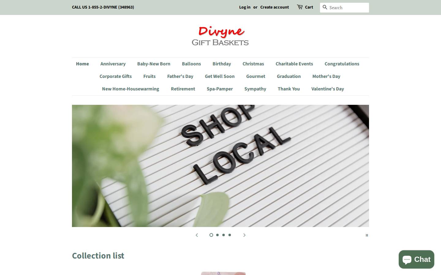 divynebaskets.com homepage screenshot