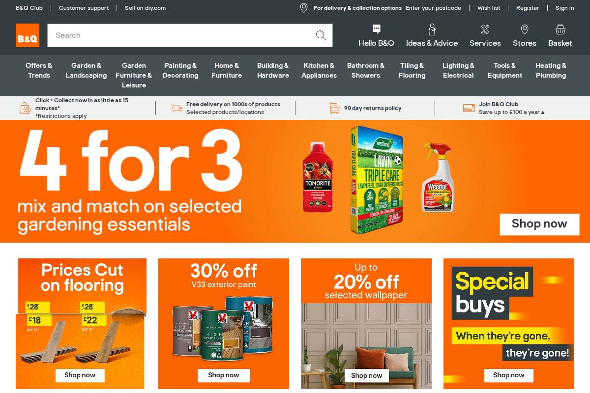 B&Q homepage screenshot