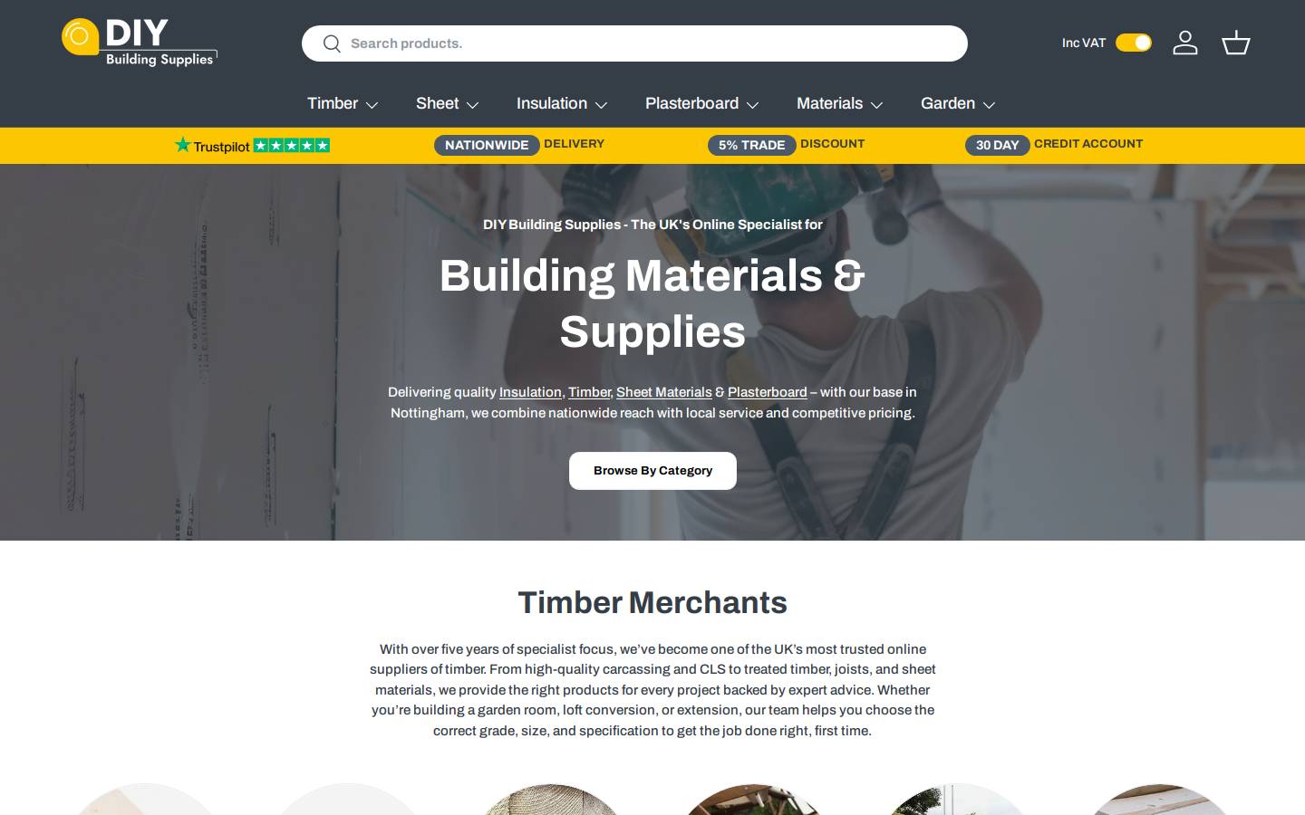 DIY Building Supplies homepage screenshot
