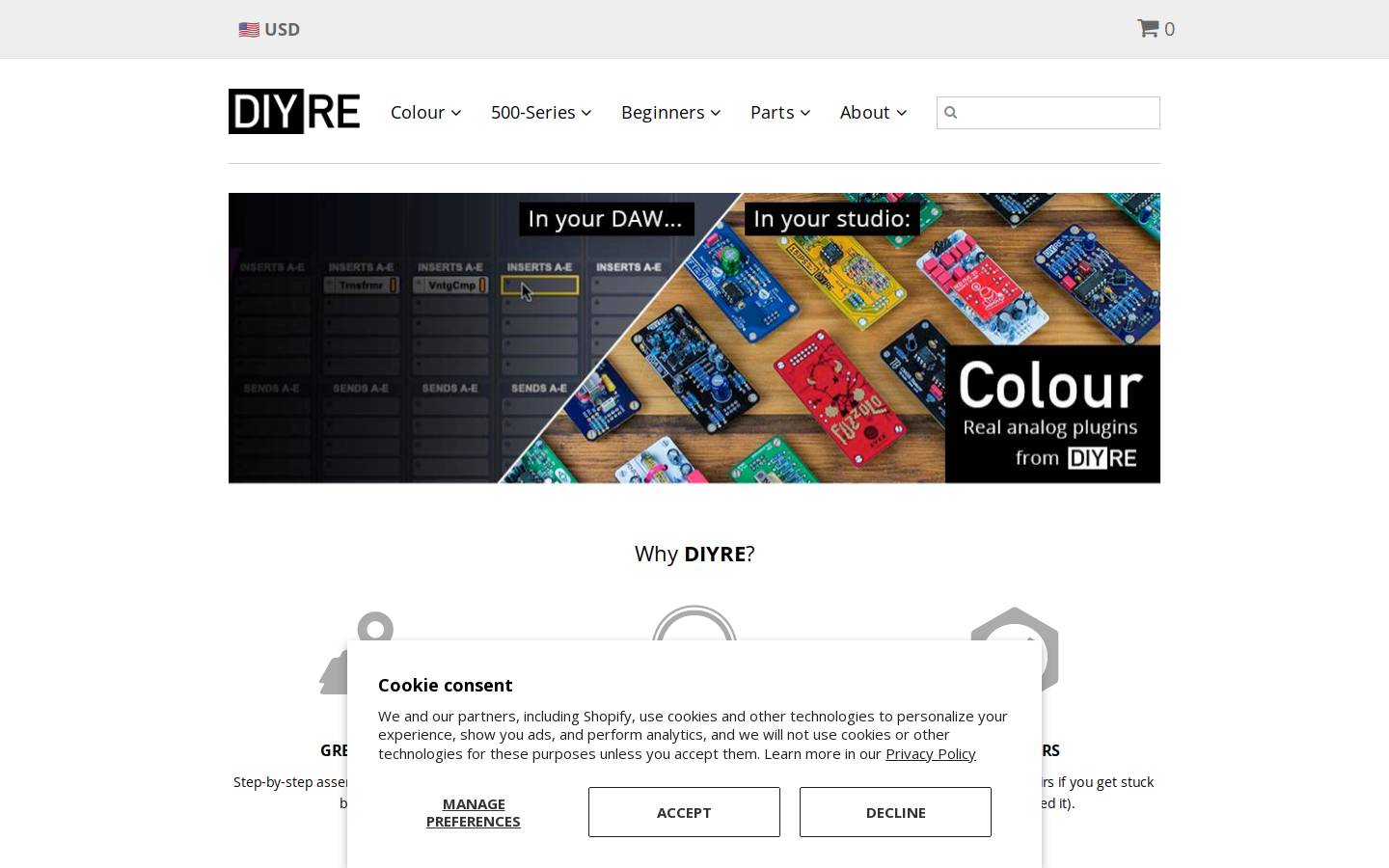 diyrecordingequipment.com homepage screenshot