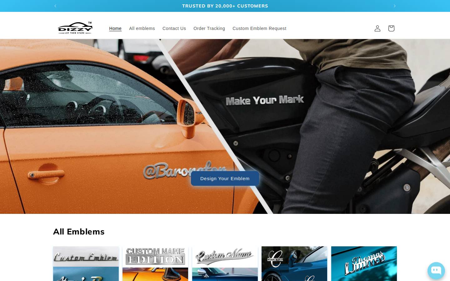 dizzycustom.com homepage screenshot